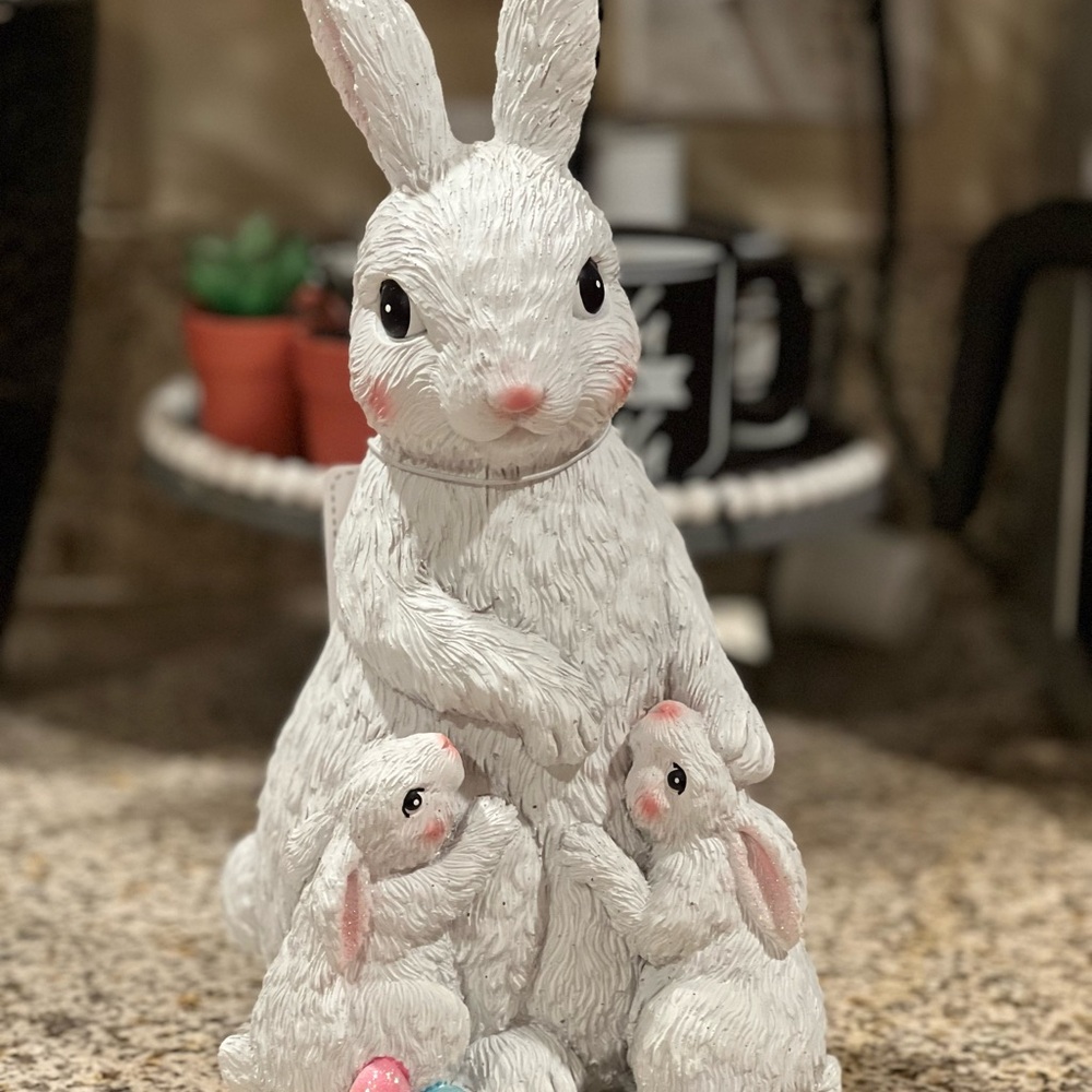 Charming White Rabbit Figurine with Bunnies